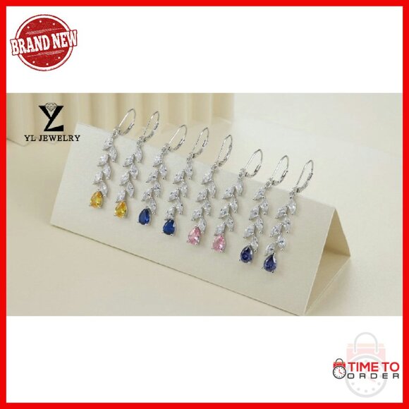 Sterling Silver Teardrop Leverback Earrings with Created Amethyst - Picture 8 of 8